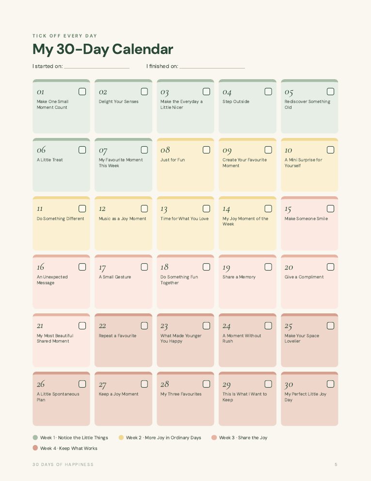 Your 30-day calendar